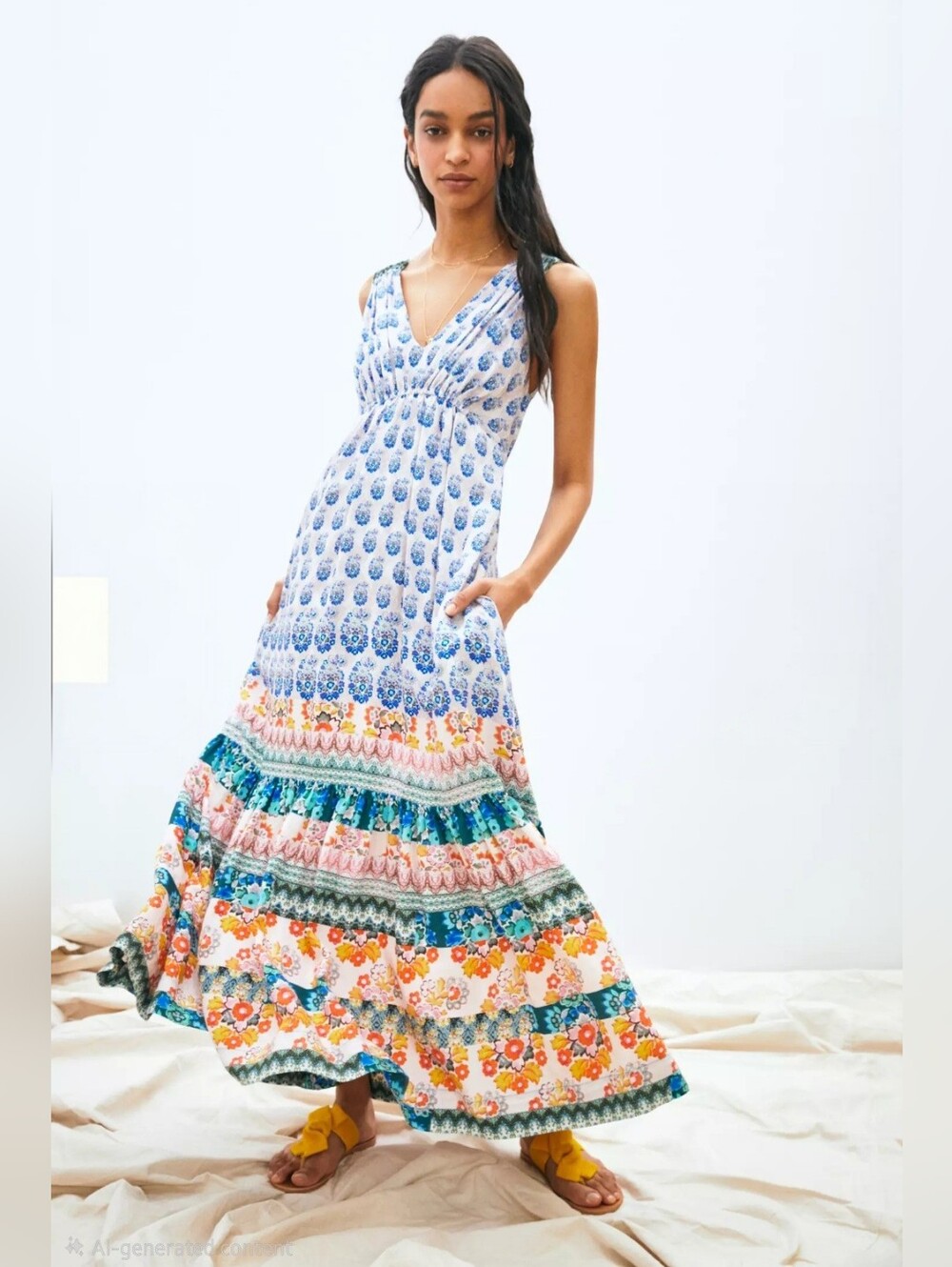 Anthropologie Gathered Maxi Dress XS